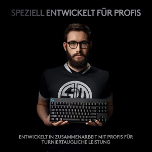 Tastatura mecanica pentru jocuri Logitech G PRO - Design portabil Tenkeyless, cablu micro USB detasabil, comutatoare GX Blue Clicky, taste iluminate din spate LIGHTSYNC RGB, QWERTZ GERMANA, PC, Mac - negru - Img 2