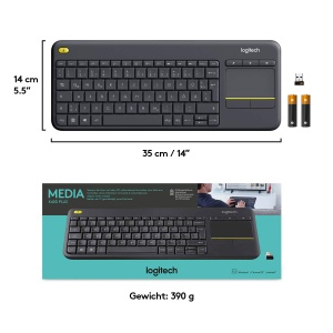 Tastatura TV tactila fara fir Logitech K400 Plus cu touchpad incorporat, Tastatura HTPC pentru PC-uri conectate la televizor, Windows, Android, Chrome OS, laptop, aspect QWERTZ german - Negru - Img 8