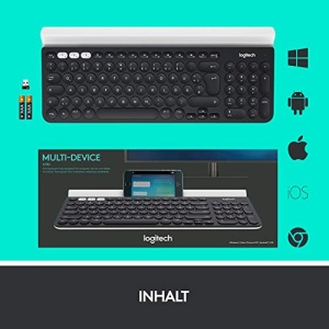 Tastatura wireless Logitech K780, conexiune Bluetooth si 2,4 GHz, functie multidispozitiv si comutare usoara, suport integrat, PC/Mac/tableta/smartphone, aspect QWERTZ german - gri inchis/alb - Img 10
