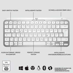 Tastatura Wireless Logitech MX Keys Mini, Bluetooth, Compacta, Gri - Img 8