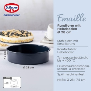Tava de copt Dr. Oetker Back-Liebe Emaille 28 cm, rezistenta la caldura, culoare albastra - Img 3