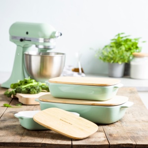 Tava de copt KitchenAid cu capac din bambus, 26 cm, 1,9L, culoare pistachie - Img 7