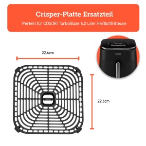 Tava de copt originala pentru friteuza cu aer Cososi TurboBlaze 6L, accesorii Cosori pentru friteuza cu aer CAF-DC601-KEU, antiaderenta, poate fi spalata in masina de spalat vase, CRP-DC601RC-KEU, negru - Img 2