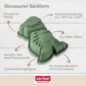 Tava de copt Silikon Zenker Dinosaurier, 24 x 16,5 x 5 cm, Platin Silikon - Img 3