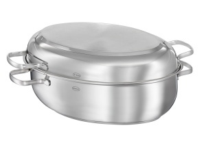 Tava ovala din otel inoxidabil ROSLE PUREELEMENTS, 26 cm, cu capac ceramic