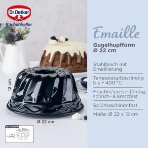 Tava pentru Guglhupf Dr. Oetker 22 cm Emaille, rezistenta la temperaturi ridicate, albastru - Img 4