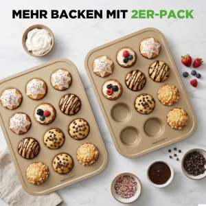 Tava pentru muffins NutriChef 2 seturi, 24 forme, antiaderent, 35x26cm - Img 4