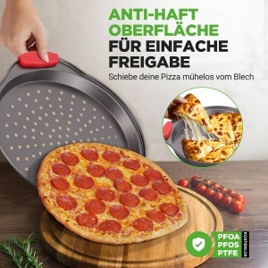 Tava pentru pizza NutriChef Pizzablech 3 piese, 24 cm, 28 cm si 33 cm, antiaderenta - Img 4