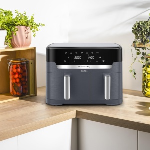 Tefal Dual Easy Fry XXL Friteuza cu aer cald cu camera dubla, capacitate 11 litri, sertar de 6,5 L si sertar de 4,5 L, fara grasime suplimentara, 7 programe, poate fi folosit in masina de spalat vase, gri, EY942BE0 - Img 2