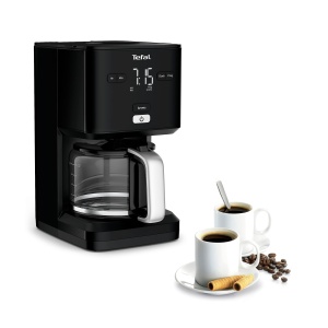 TEFAL SMART'N LIGHT Aparat de cafea electric negru, 1,25 l, programabil, 24 ore, functie de aroma dupa 30 de minute, fara picurare, CM600810
