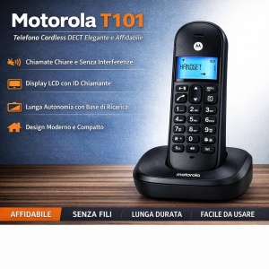 Telefon fix cordless Motorola T101 negru, design elegant, display iluminat - Img 2