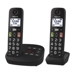 Telefon fix fara fir Panasonic KX-TGU132EXB, 2 mobilteile, negru, cu afisaj LCD - Img 1
