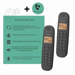 Telefon fix Logicom Iloa 250 Duo - 2 mobilteile, freisprech, 300 m, negru - Img 2
