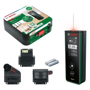 Telemetru laser Bosch Zamo de generatia a 4-a cu 3 adaptoare (masurare simpla si precisa pana la 25 m, baterii reincarcabile prin USB-C, cu interfata adaptor, intr-o cutie)