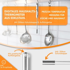 Termometru de bucatarie din otel inoxidabil ProfiCook(r) | -45deg- 200degC | Termometru de gatit | Termometru de gatit cu afisaj LCD | Termometru de copt cu capac de protectie | Termometru bucatarie cu bucla suspendata | PC DHT 1039 - Img 2