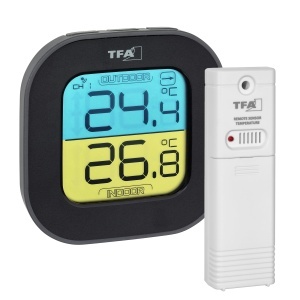 Termometru digital TFA Dostmann 30.3068 cu senzor exterior, afisaj colorat, negru