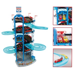 Theo Klein 2813 Bosch Car Service Parking Garage I Cu 5 niveluri, rampa dubla de plecare, 2 masini de curse, lift si multe altele I Dimensiuni: 55 cm x 55 cm x 85 cm I Jucarii pentru copii de la 3 ani, multicolor - Img 3