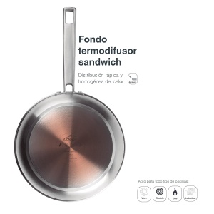 Tigaie din inox Lacor 45424, 1810, cu maner ergonomic, compatibila cu toate tipurile de plite - Img 4