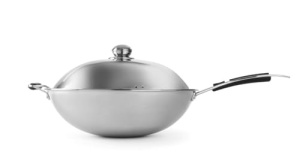Tigaie HENDI Wok, pentru wok cu inductie HENDI 239766, aragaz cu inductie, potrivit pentru inductie, material cu 3 straturi, prindere moale, capac o360x180mm, otel inoxidabil