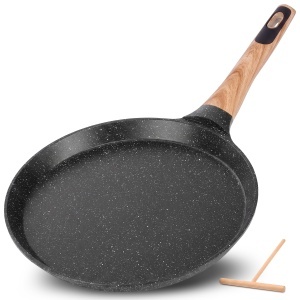 Tigaie pentru crepes Nutrichef 28 cm Antiadherenta Marmora Neagra cu Spatula din Lemn