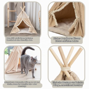Tipi pentru caini si pisici Trixie Boho, 55x65x55 cm, bej, cu perna detasabila - Img 6