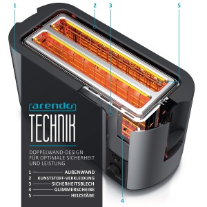 Toaster Arendo Frukost, 1500W, 4 felii, functie de dezghetare, Cool Grey - Img 5