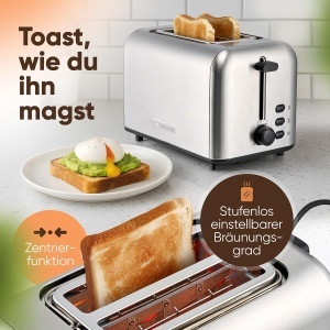 Toaster Bomann TA 6080 CB 2 felii inox fante extra late functie de dezghetare - Img 5