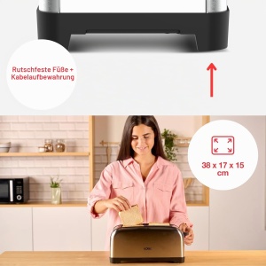 Toaster Solac YeYe 1400 W, 6 nivele de rumenire, 2 fante extra lungi - Img 7
