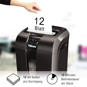 Tocator de hartie Fellowes cu 12 coli, taiat particule (P4) Tocator de hartie pentru birou, Powershred 73Ci, Distrugator cu tehnologie 100% fara blocaj, Safesense, Sistem de economisire a energiei, Cos de reciclare 23L, Tocator CD - Img 3
