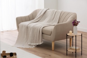 Todocama - Patura din bumbac extra moale cu design GOFRE, cuvertura de pat multifunctionala pentru canapea, pat, husa decorativa si esarfa (bej nisip, 230 x 240 cm) - Img 4