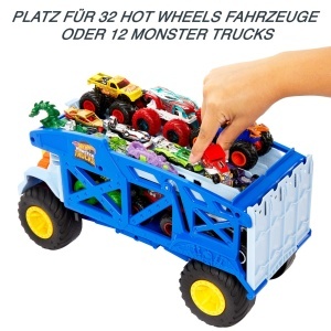 Transportor Monster Trucks Hot Wheels Nashorn, capacitate 12 Monster Trucks, cu rampe, pentru copii 3 - Img 3