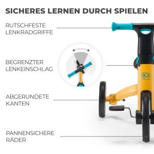 Tricicleta Kinderkraft 3in1 4TRIKE, Easy Ride, Bicicleta fara pedale, pliabila, sa ergonomica, de la 12 luni la 5 ani, galben - Img 7