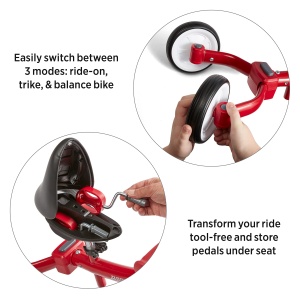 Tricicleta Radio Flyer pentru joaca, tricicleta rosie pentru copii mici, bicicleta fara pedale si vehicul pentru copii de la 1 la 3 ani - Img 6
