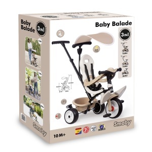 Tricicleta Smoby Baby Balade 3-in-1 Bej - Cadru metalic, scaun cu centura de siguranta - Img 7