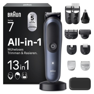 Trimmer multifunctional Braun Multigroom Series 7, 13-in-1, 120 minute autonomie, albastru