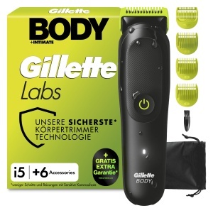Trimmer pentru corp si intimitate Gillette Labs i5, negruverde, cu 3 piepteni