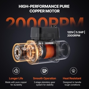 Troliu electric VEVOR S6000 12V DC 2722 kg IP55 cu telecomanda wireless si cablata - Img 3
