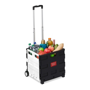 Trolley de cumparaturi Relaxdays, pliabil, 50L, 35kg, negrugri
