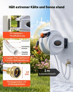 Tromela pentru furtun VEVOR XW40-12, 12mmx40m, cu sistem de retractare automata - Img 5