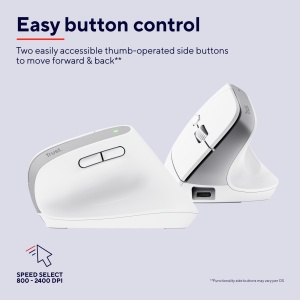 Trust Bayo+ Mouse Vertical Reincarcabil Bluetooth + RF 2.4GHz, Prevenirea Bratului Mouse-ului/Cotului de Tenis (Sindromul RSI), 50% Plastic Reciclat, Mouse Ergonomic Wireless PC, Laptop, Mac - Alb - Img 5