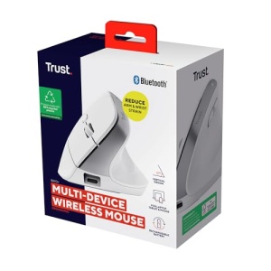 Trust Bayo+ Mouse Vertical Reincarcabil Bluetooth + RF 2.4GHz, Prevenirea Bratului Mouse-ului/Cotului de Tenis (Sindromul RSI), 50% Plastic Reciclat, Mouse Ergonomic Wireless PC, Laptop, Mac - Alb - Img 15