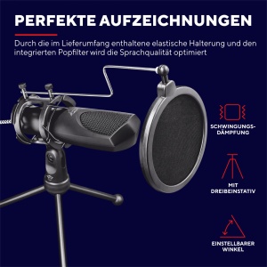 Trust Gaming GXT 232 Mantis Microfon USB cu filtru pop si trepied, Microfon pentru PC, Laptop, PS4 si PS5, Streaming, Podcast, Voice-Over - Negru - Img 4