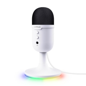 Trust Gaming GXT 236W Yami USB Streaming Microfon PC Podcast Twitch Discord ASMR YouTube 5, Condensator Gaming Microfon Cardioid, Mute, RGB Iluminare - Alb