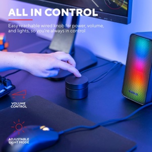 Trust Gaming GXT 611 Wezz 2.0 Difuzor PC cu Iluminare LED RGB, 12W (6W RMS), Mufa AUX de 3.5mm, Sistem de Sunet USB, Difuzoare Stereo pentru PC, Laptop, Tableta, Desktop - Negru - Img 4