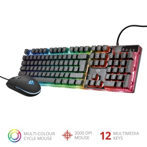 Trust Gaming GXT 838 Azor Mouse si Tastatura pentru Jocuri, Aspect Italian, QWERTY, USB, Anti-ghosting, Tastatura cu Iluminare din Spate LED RGB, Mouse Gaming 800-3000 DPI - Negru - Img 2