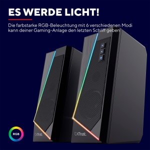 Trust Gaming Speaker pentru PC GXT 609 Zoxa - Difuzoare pentru computer, set de difuzoare cu 6 tipuri diferite de iluminare RGB, alimentat prin USB, 12W, PC/Laptop, Negru - Img 3