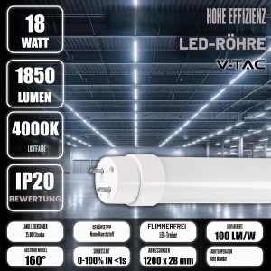 Tub LED V-TAC 120 CM T8 G13 18W 1850 Lumen Neutral Alb 4000K - Img 5