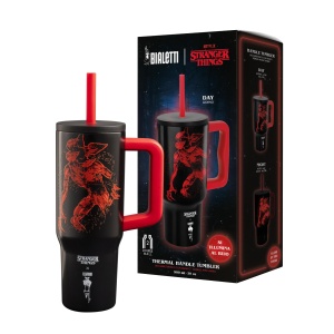 Tumbler cu maner Bialetti Stranger Things, 900 ml, rosu, cu efect de lumina