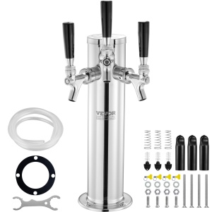Turn de distribuire a berii VEVOR cu 3 robinete, turn de butoaie de bere din otel inoxidabil, kit turn Kegerator cu furtunuri preasamblate si robinete cu inchidere automata pentru petreceri, baruri, pub-uri si restaurante