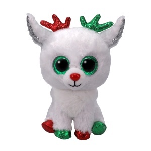 TY Beanie Boos Snowdrop Ren de Craciun 15 cm Ochi Verzi Stralucitori